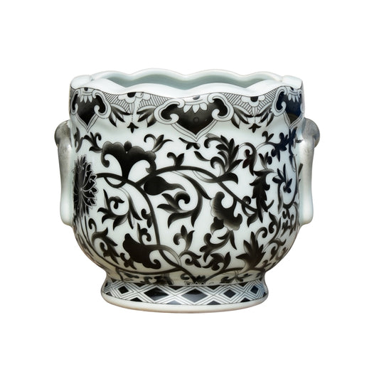 Black and White Twisted Lotus Porcelain Cachepot