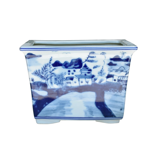 Blue and White Rectangular Porcelain Cachepot