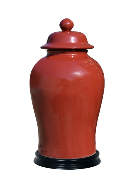 Oxblood Red Porcelain Temple Jar with Black Stand 19"