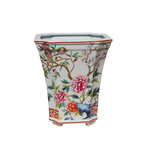 Square Floral Porcelain Cachepot