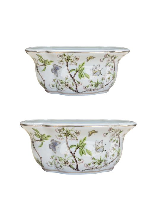 Cherry Blossom Set Oval Porcelain Planter Set