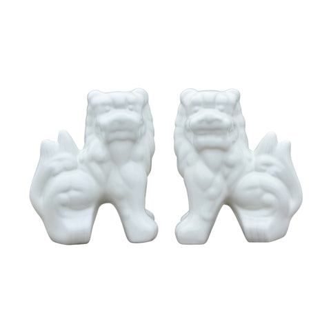 White Porcelain Foo Dog Pair 6.5"