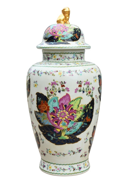 Tobacco Leaf Porcelain Temple Jar 24"