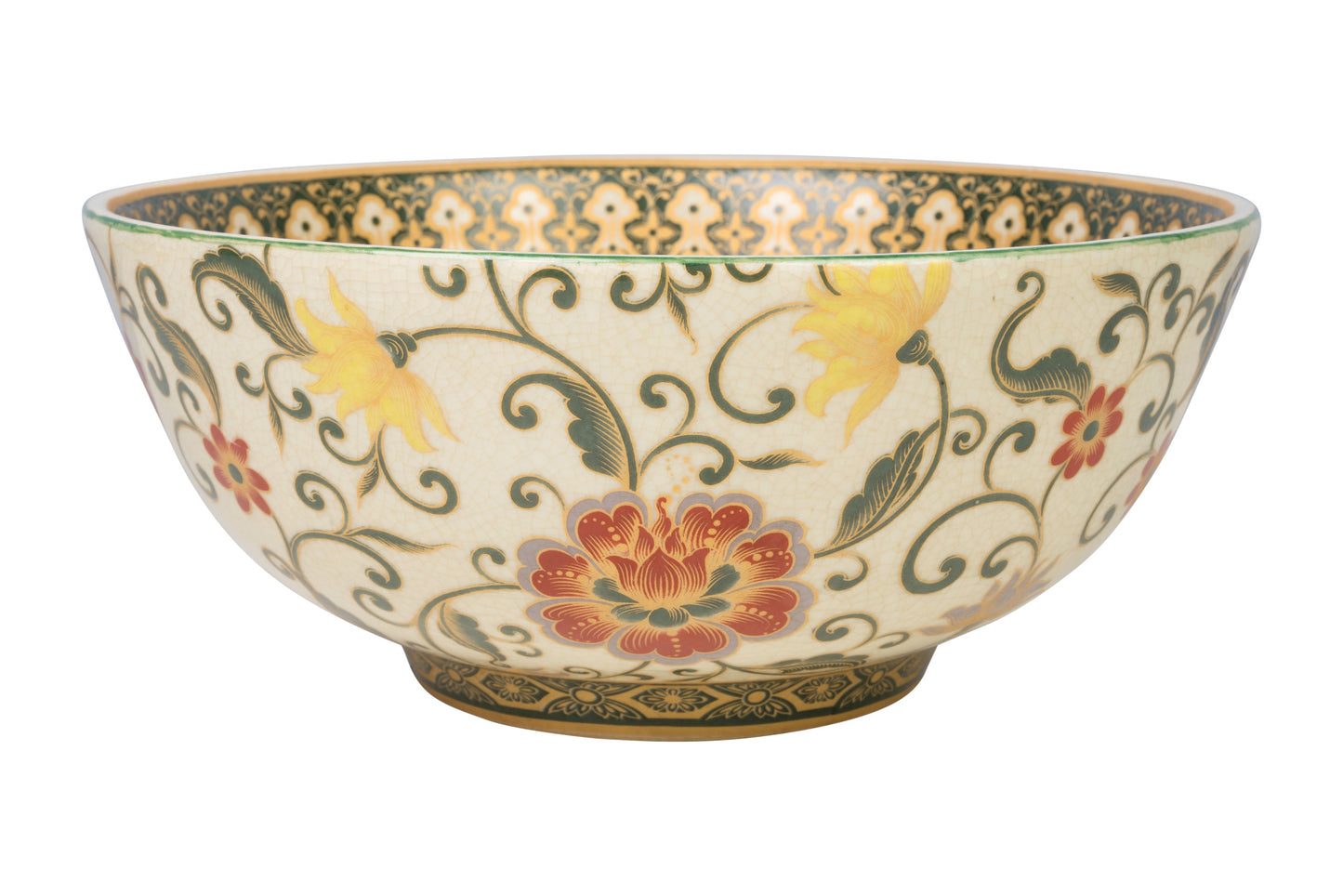 Pale Yellow Floral Porcelain Bowl 12" Diameter