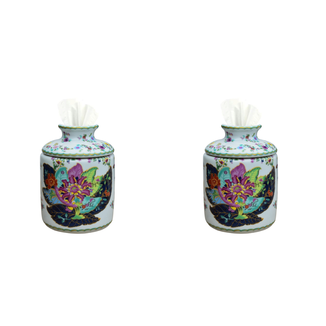 Set of Two Tobacco Leaf Style Porcelain Tissue Holder