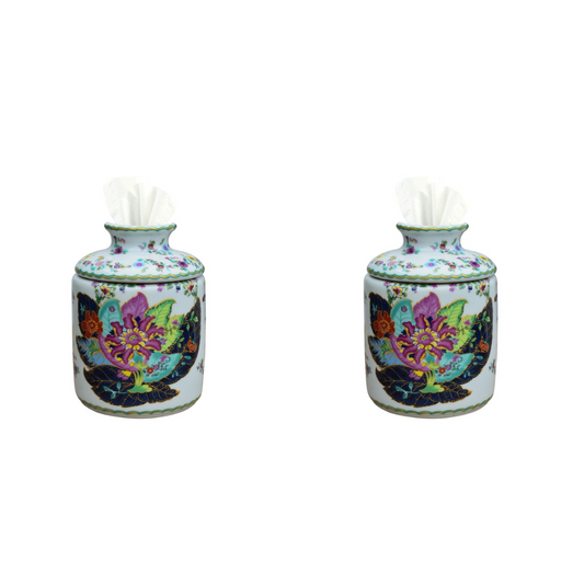 Set of Two Tobacco Leaf Style Porcelain Tissue Holder