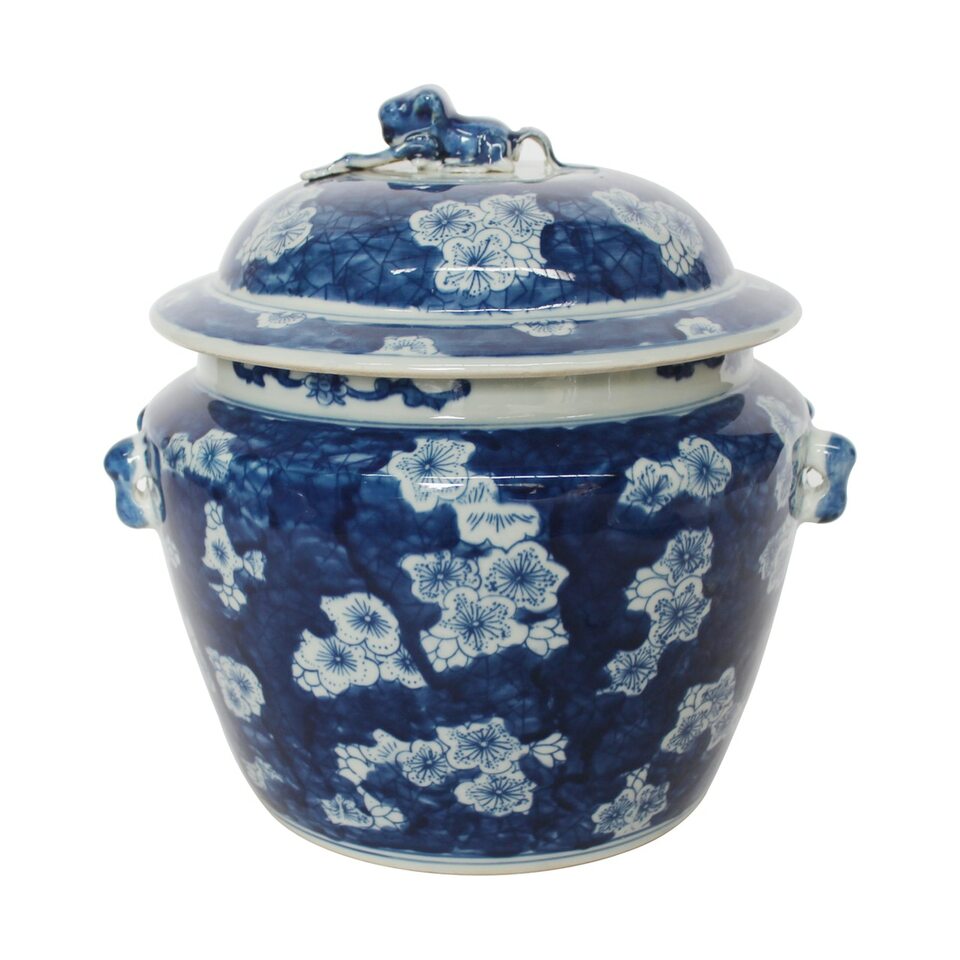Blue and White Floral Motif Porcelain Rice Jar