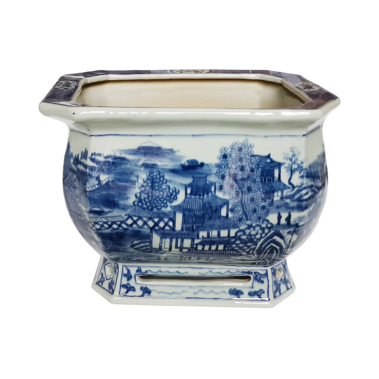 Blue and White Porcelain Handmade Blue Willow Motif Planter