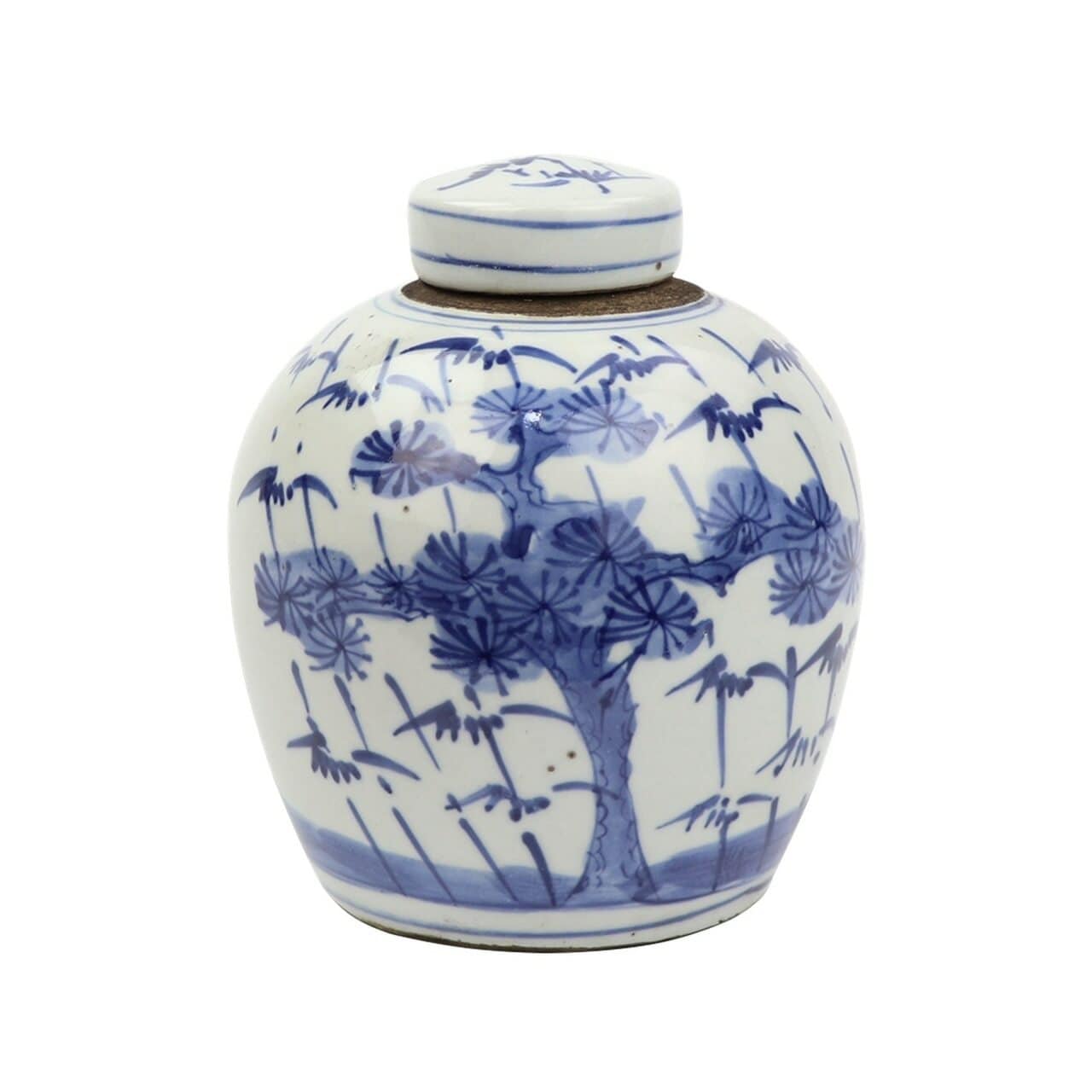 Beautiful Blue and White Tree Porcelain Ginger Jar 6"