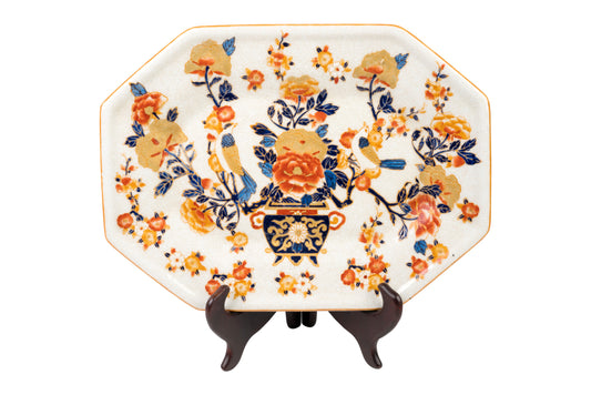 Oriental Imari Style Pattern Porcelain Hexagonal Tray 14" x 10.5"