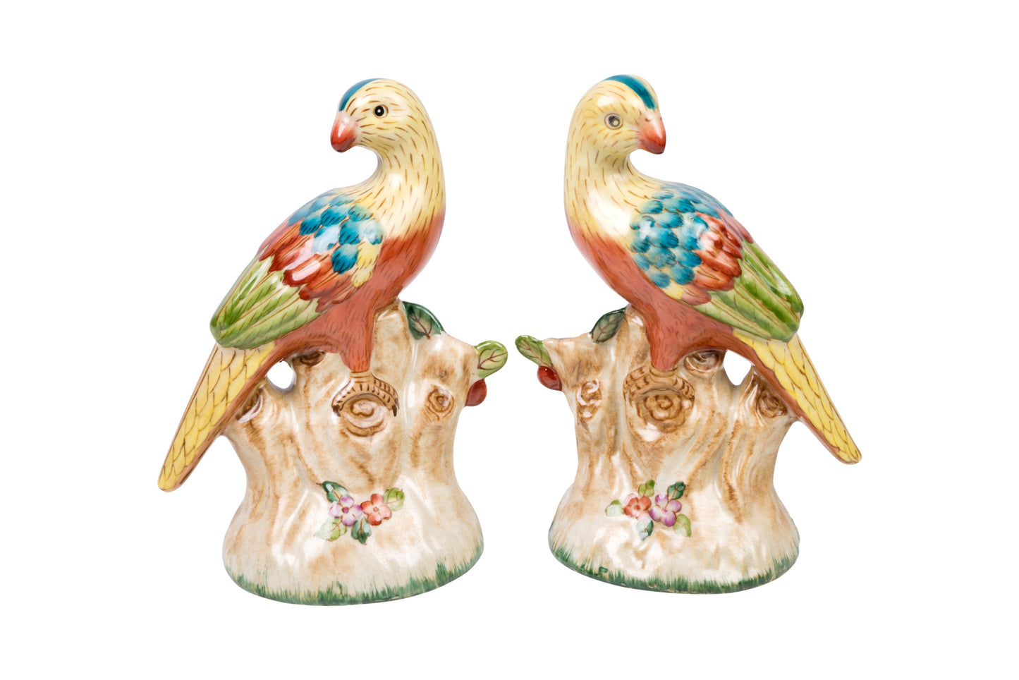Oriental Multi Color Porcelain Pair of Bird Figurine 7.5"