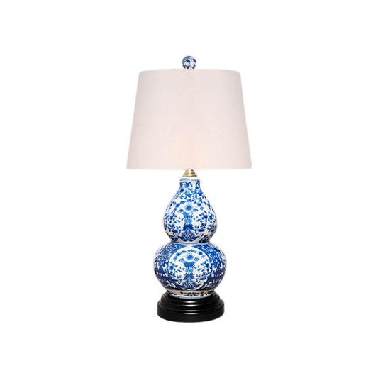 Blue and White Floral Motif Porcelain Vase Table Lamp 16"
